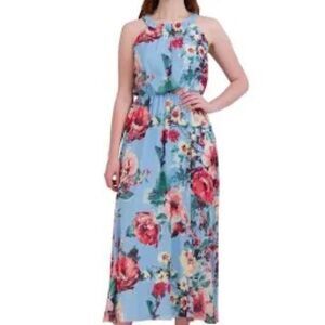 Signature by Robbie Bee Plus Size Multi Floral Round Neck Sleeveless Maxi Dress.